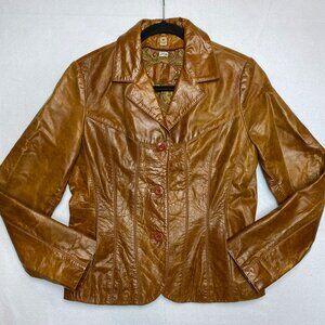 Wilsons Maxima Genuine Leather Jacket Women's M Cognac Western Paisley Lined